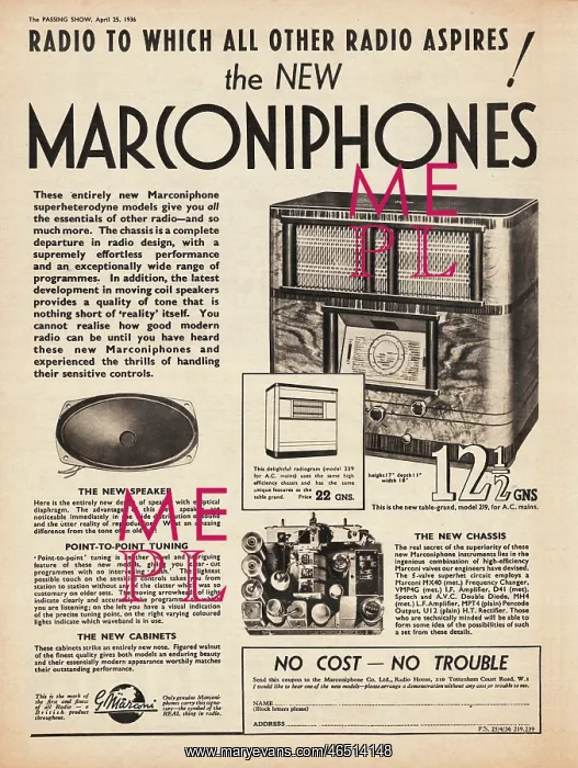 : 1936 UK Magazine Marconiphone Receiver Ad : 1936 UK Magazine Marconiphone Receiver Ad