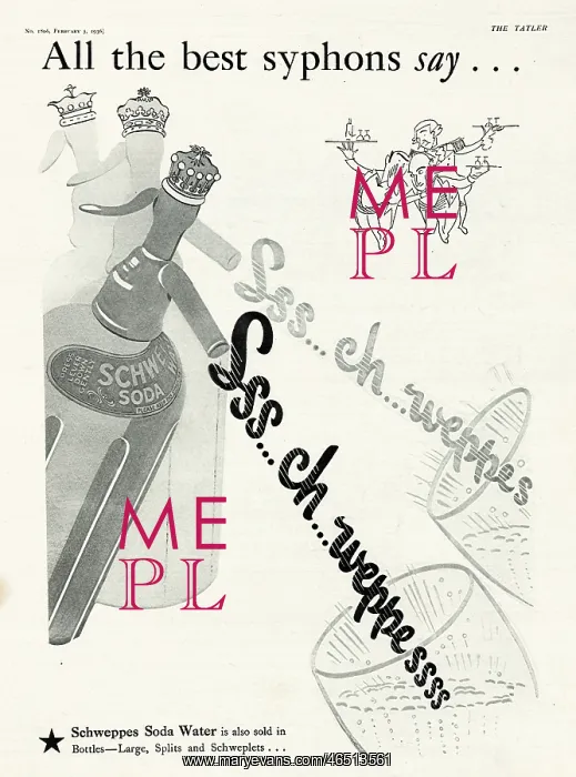 : 1936 UK Magazine Schweppes Drinks Advert : 1936 UK Magazine Schweppes Drinks Advert