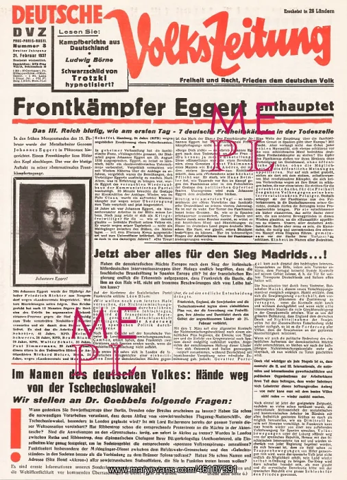 : 1937 Der Angriff (Germany) Execution of Johannes Eggert : 1937 Der Angriff (Germany) Execution of Johannes Eggert