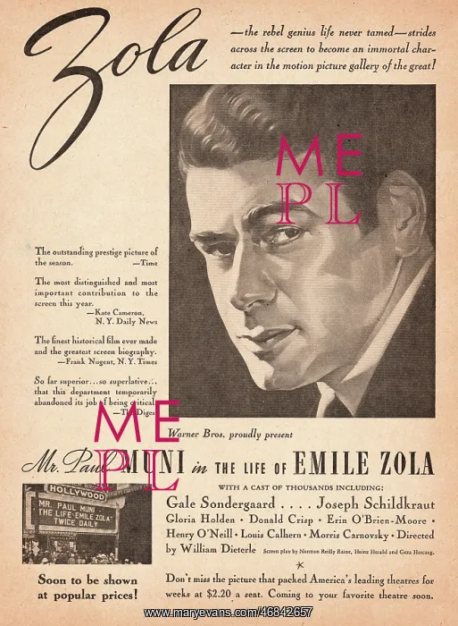 : 1937 film advert The Life of Emile Zola : 1937 film advert The Life of Emile Zola