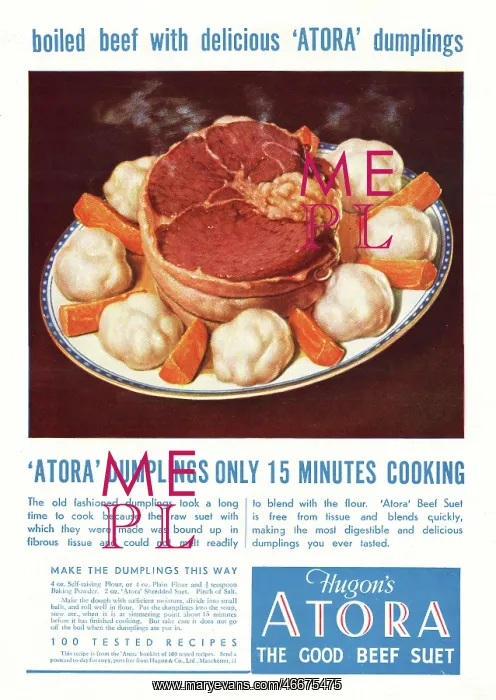 : 1937 UK Magazine Atora Beef Suet Ad : 1937 UK Magazine Atora Beef Suet Ad