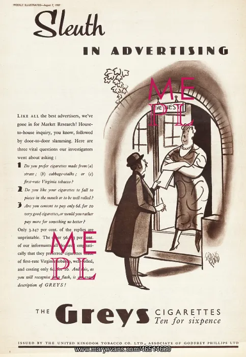 : 1937 UK Magazine Greys Cigarette Ad : 1937 UK Magazine Greys Cigarette Ad