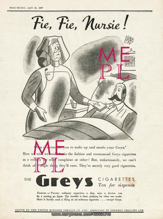 : 1937 UK Magazine Greys Cigarette Ad : 1937 UK Magazine Greys Cigarette Ad