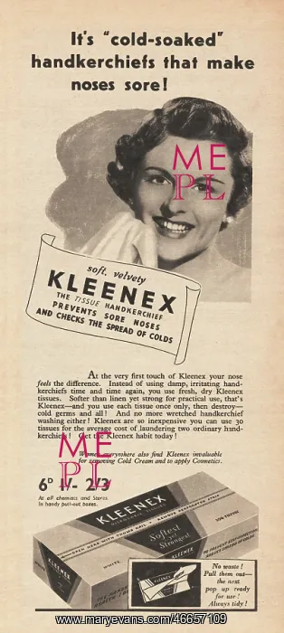 : 1937 UK Magazine Kleenex Tissues Advert : 1937 UK Magazine Kleenex Tissues Advert