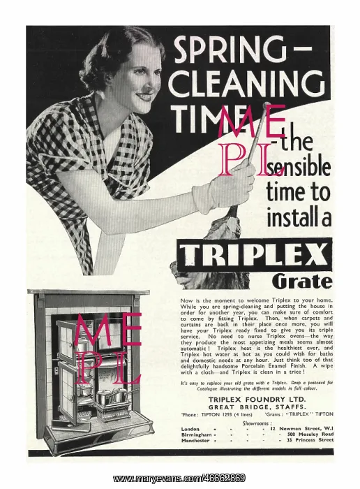 : 1937 UK Magazine Triplex Grates Ad : 1937 UK Magazine Triplex Grates Ad