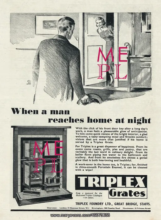 : 1937 UK Magazine Triplex Grates Ad : 1937 UK Magazine Triplex Grates Ad