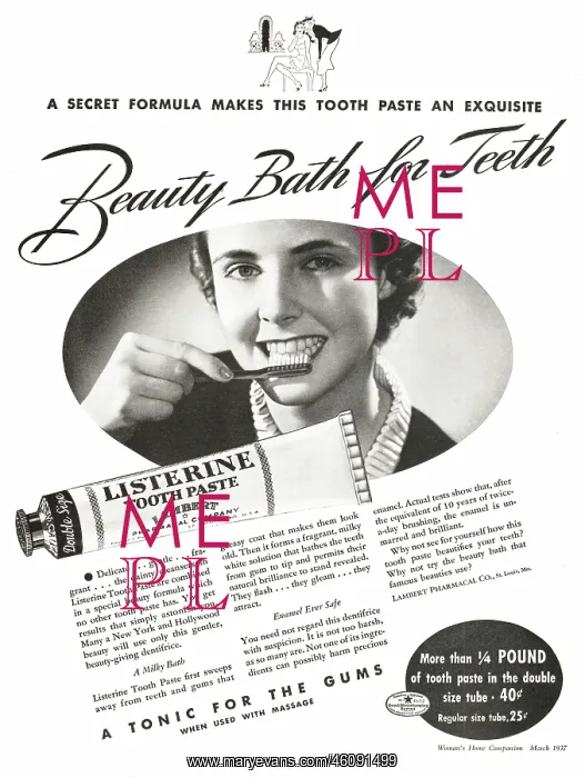 : 1937 U.S. Magazine Listerine Tooth Paste Advert : 1937 U.S. Magazine Listerine Tooth Paste Advert