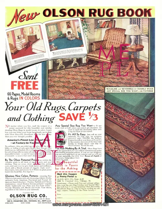 : 1937 U.S. Magazine Olson Rugs and Carpets Advert : 1937 U.S. Magazine Olson Rugs and Carpets Advert