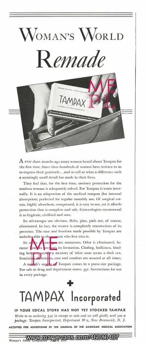 : 1937 U.S. Magazine Tampax Advert : 1937 U.S. Magazine Tampax Advert