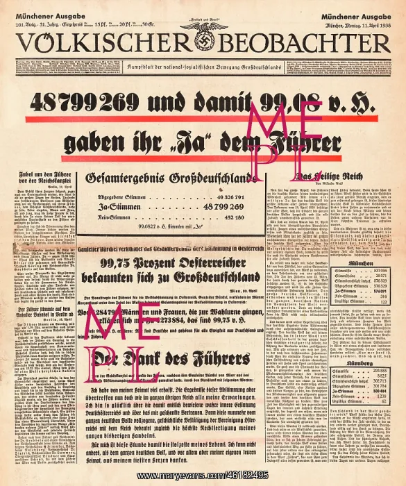 : 1938 General election landslide for Adolf Hitler : 1938 General election landslide for Adolf Hitler