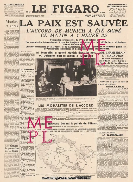  : 1938 Le Figaro Munich Peace Agreement