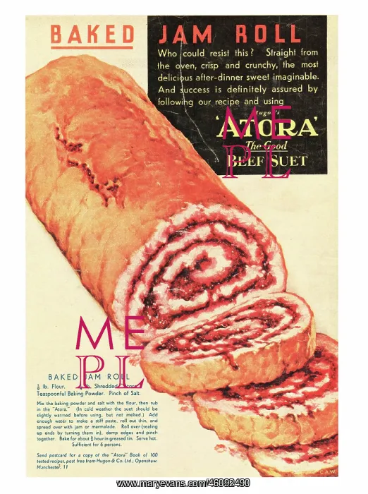 : 1938 UK Magazine Atora Jam Roll Ad : 1938 UK Magazine Atora Jam Roll Ad
