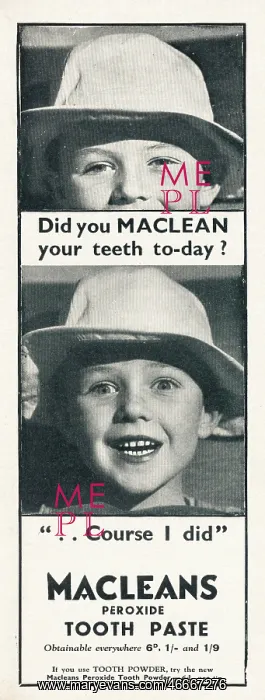 : 1938 UK Magazine Macleans Toothpaste Advert : 1938 UK Magazine Macleans Toothpaste Advert