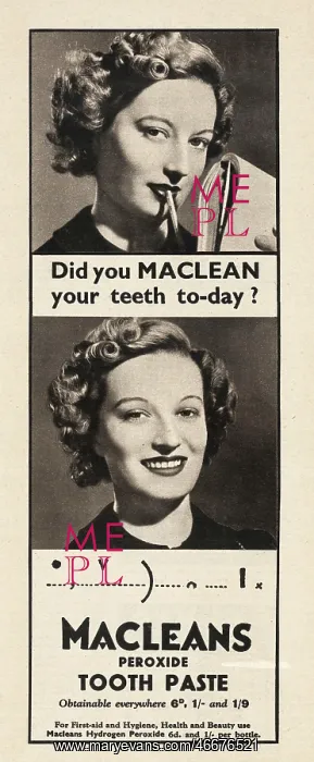 : 1938 UK Magazine Macleans Toothpaste Advert : 1938 UK Magazine Macleans Toothpaste Advert