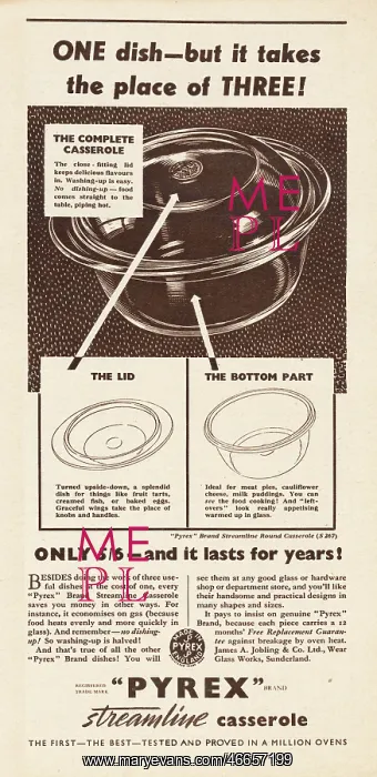  : 1938 UK Magazine Pyrex Advert