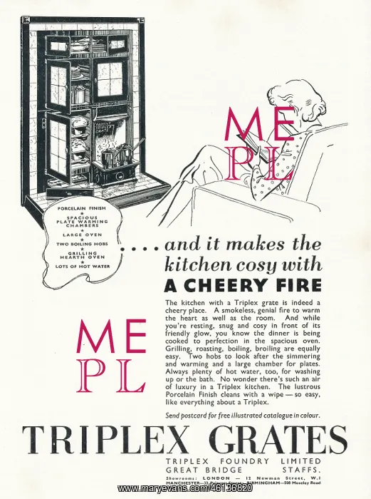 : 1938 UK Magazine Triplex Grates Ad : 1938 UK Magazine Triplex Grates Ad