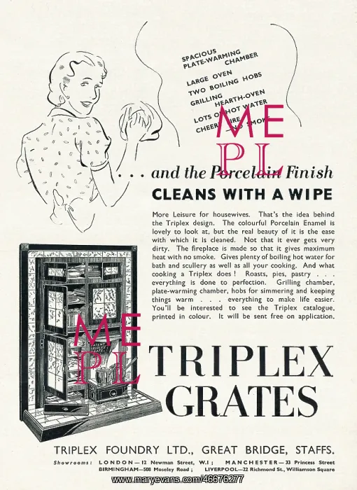 : 1938 UK Magazine Triplex Grates Ad : 1938 UK Magazine Triplex Grates Ad