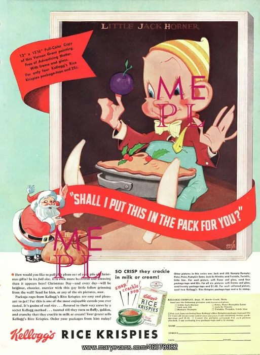 : 1938 U.S. Magazine Kellogs Rice Krispies Advert : 1938 U.S. Magazine Kellogs Rice Krispies Advert