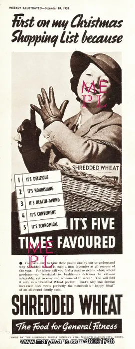 : 1938 U.S. Magazine Shredded Wheat Advert : 1938 U.S. Magazine Shredded Wheat Advert