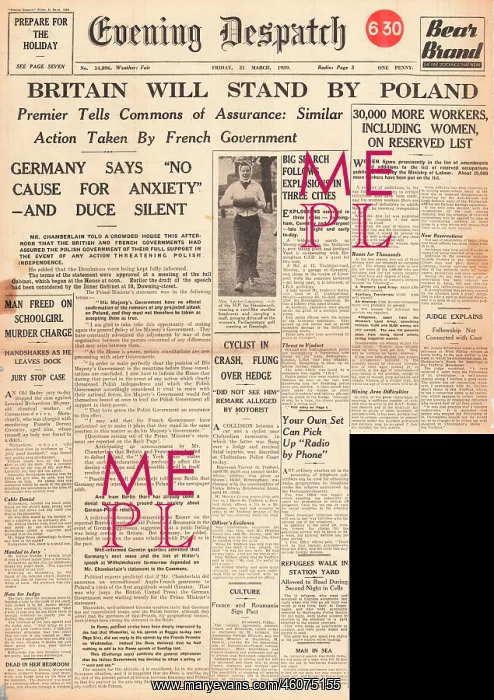 : 1939 Evening Despatch Britain to stand by Poland : 1939 Evening Despatch Britain to stand by Poland