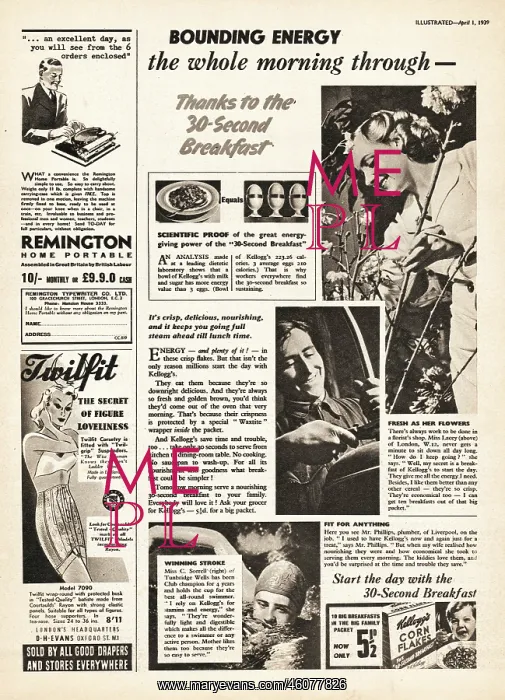 : 1939 UK Magazine Kellogs Cornflakes Advert : 1939 UK Magazine Kellogs Cornflakes Advert