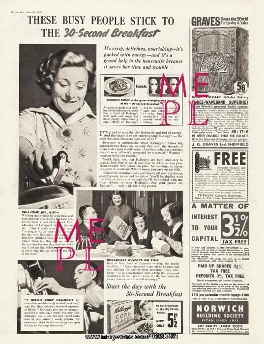 : 1939 UK Magazine Kellogs Cornflakes Advert : 1939 UK Magazine Kellogs Cornflakes Advert