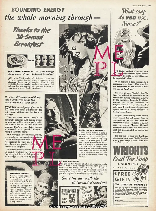 : 1939 UK Magazine Kellogs Cornflakes Advert : 1939 UK Magazine Kellogs Cornflakes Advert