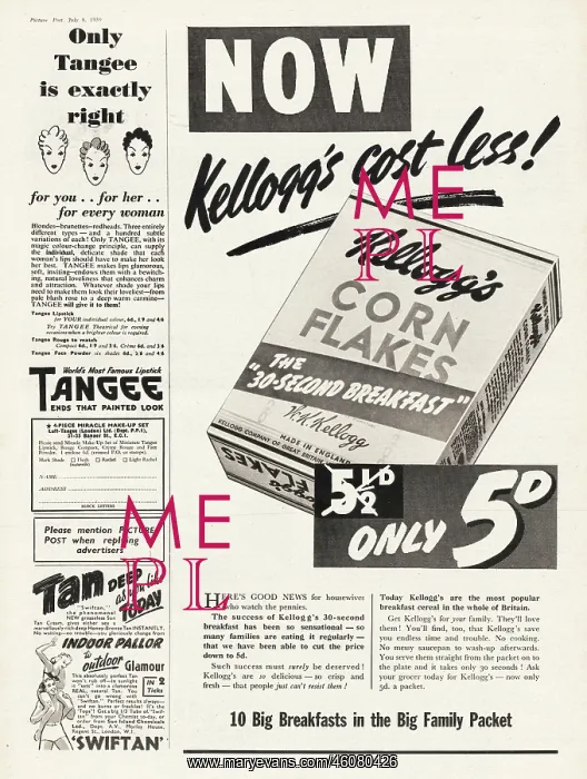 : 1939 UK Magazine Kellogs Cornflakes Advert : 1939 UK Magazine Kellogs Cornflakes Advert