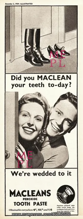 : 1939 UK Magazine Macleans Toothpaste Advert : 1939 UK Magazine Macleans Toothpaste Advert