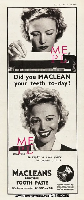 : 1939 UK Magazine Macleans Toothpaste Advert : 1939 UK Magazine Macleans Toothpaste Advert
