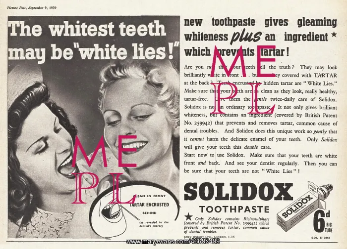 : 1939 UK Magazine Solidox Toothpaste Advert : 1939 UK Magazine Solidox Toothpaste Advert