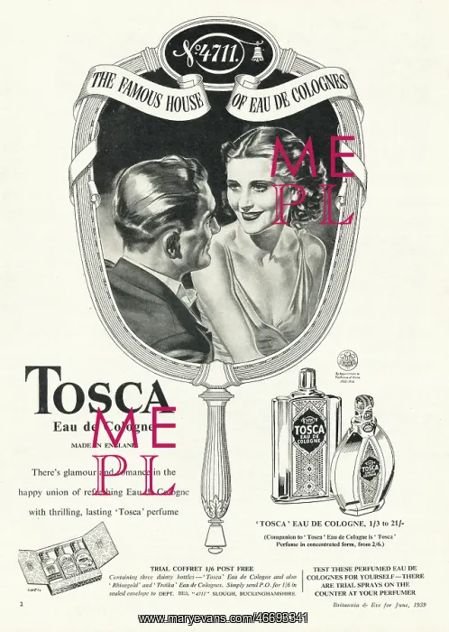 : 1939 UK Magazine Tosca Eau de Cologne Advert : 1939 UK Magazine Tosca Eau de Cologne Advert