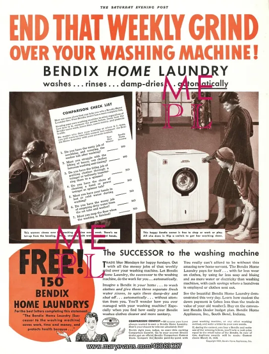 : 1939 U.S. Magazine Bendix Washing Machine Advert