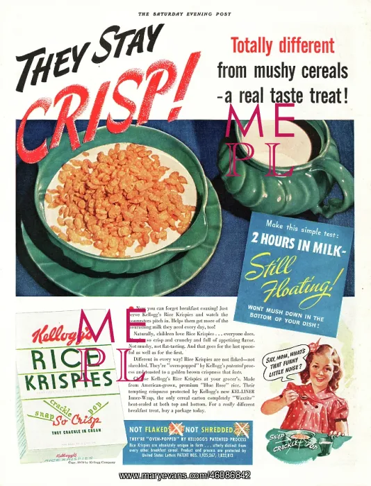 : 1939 U.S. Magazine Kellogs Rice Krispies Advert : 1939 U.S. Magazine Kellogs Rice Krispies Advert