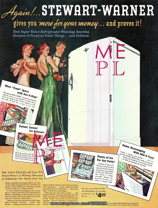 : 1939 U.S. Magazine Stewart-Warner Refridgerator Advert : 1939 U.S. Magazine Stewart-Warner Refridgerator Advert