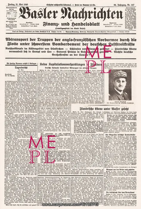 : 1940 Basler Nachrichten Evacuation of Dunkirk : 1940 Basler Nachrichten Evacuation of Dunkirk