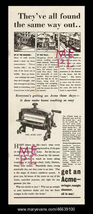 : 1940 UK Magazine ACME Mangle Advert : 1940 UK Magazine ACME Mangle Advert