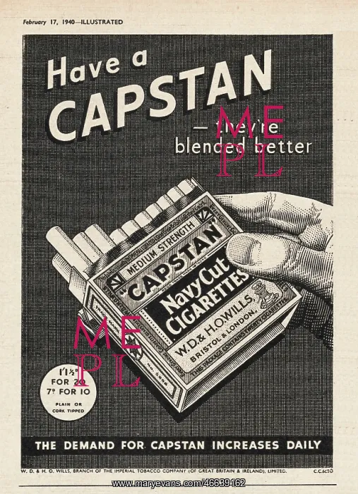 : 1940 UK Magazine Capstan Cigarette Ad : 1940 UK Magazine Capstan Cigarette Ad