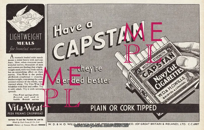 : 1940 UK Magazine Capstan Cigarette Ad : 1940 UK Magazine Capstan Cigarette Ad
