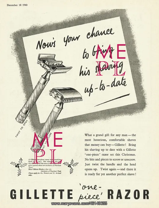 : 1940 UK Magazine Gillette Razor Advert : 1940 UK Magazine Gillette Razor Advert