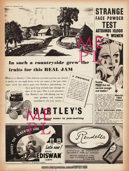 : 1940 UK Magazine Hartley's Jam Advert : 1940 UK Magazine Hartley's Jam Advert