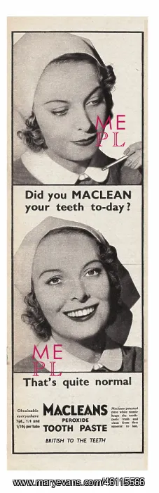 : 1940 UK Magazine Macleans Toothpaste Advert : 1940 UK Magazine Macleans Toothpaste Advert