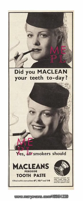 : 1940 UK Magazine Macleans Toothpaste Advert : 1940 UK Magazine Macleans Toothpaste Advert