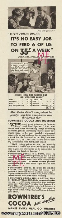 : 1940 UK Magazine Rowntree's cocoa Advert : 1940 UK Magazine Rowntree's cocoa Advert