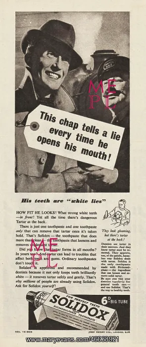 : 1940 UK Magazine Solidox Toothpaste Advert : 1940 UK Magazine Solidox Toothpaste Advert