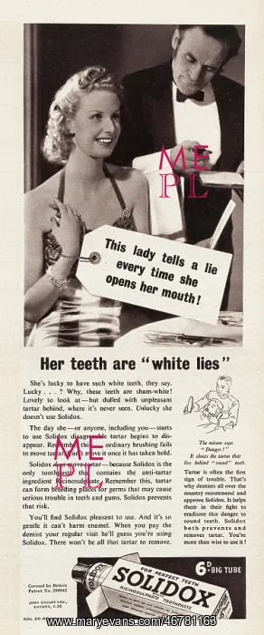 : 1940 UK Magazine Solidox Toothpaste Advert : 1940 UK Magazine Solidox Toothpaste Advert