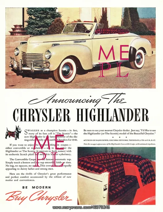 : 1940 U.S. Magazine Chrysler Highlander Advert : 1940 U.S. Magazine Chrysler Highlander Advert
