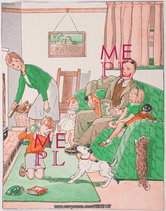: 1940s, 1950s, scrapbook image, colour illustration : 1940s, 1950s, scrapbook image, colour illustration