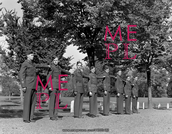 : 1940s 8 Men In Uniform Standing : 1940s 8 Men In Uniform Standing