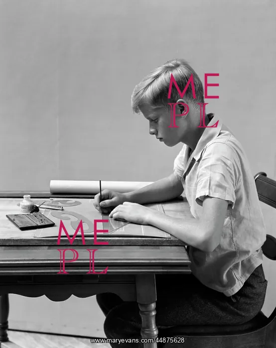  : 1940s Blond Teen Boy At Table